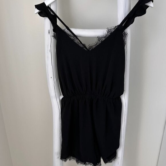 Francesca's Miami Black Lace Shorts Romper Sz XS - Picture 1 of 13